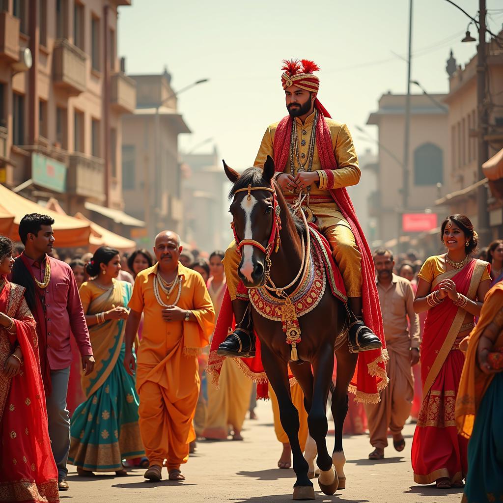 Indian Wedding Procession Depiction