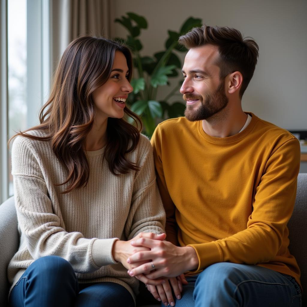 Couple engaged in active listening during a romantic conversation