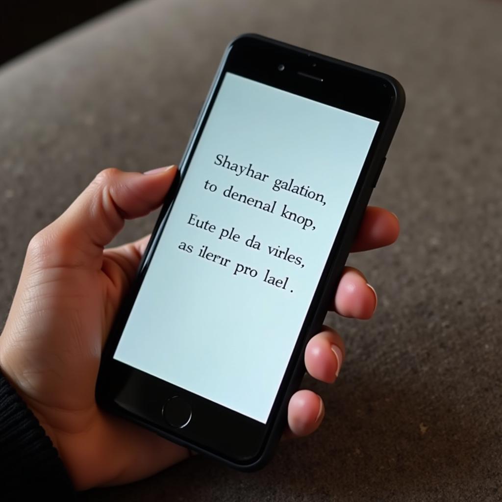 A close-up of a hand holding a phone displaying alone two line shayari, highlighting the emotional connection these verses create