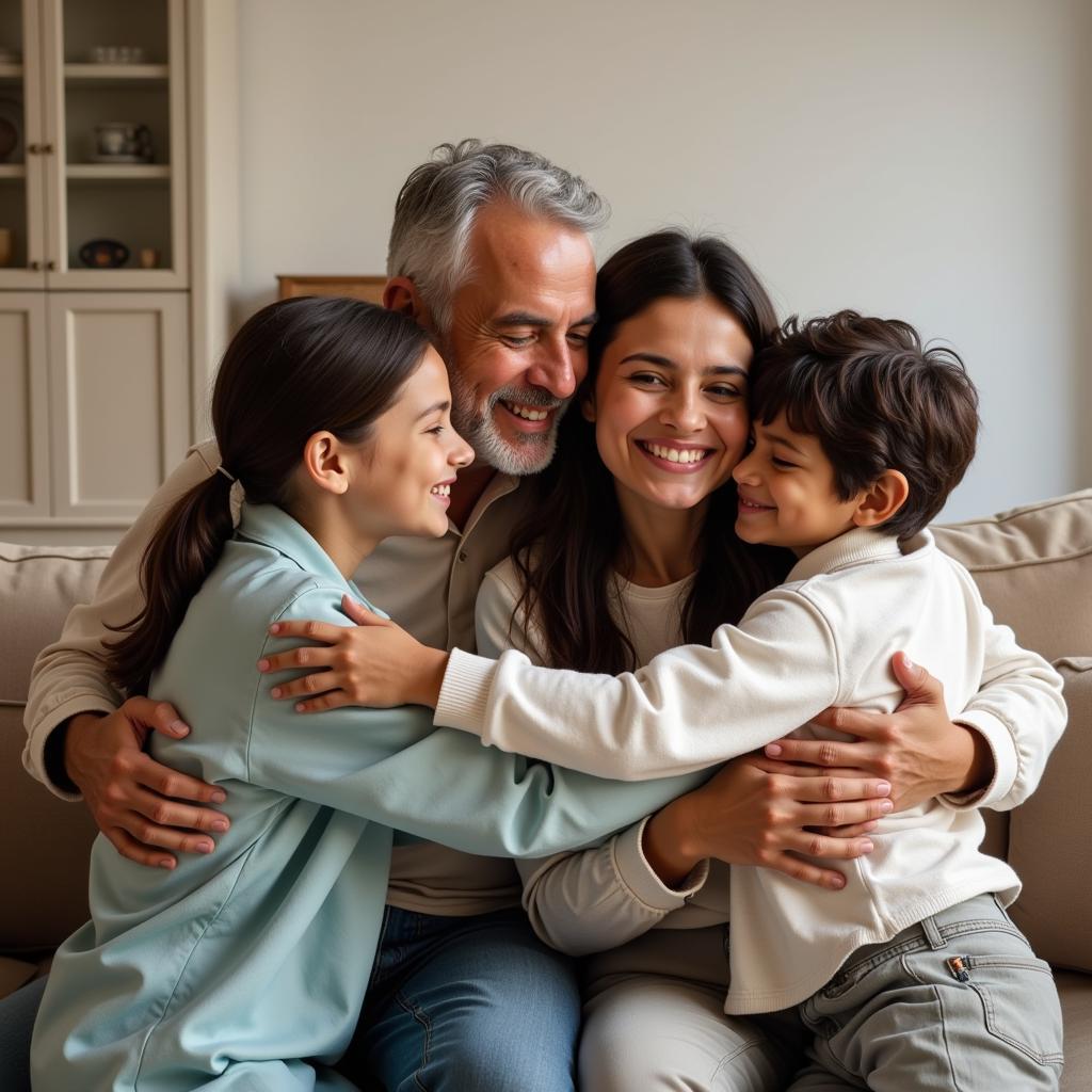 Family embracing, depicting the warmth and belonging conveyed in apnapan shayari