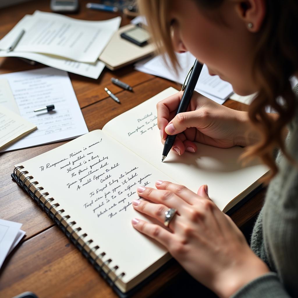 A person writing attitude insult shayari in a notebook.