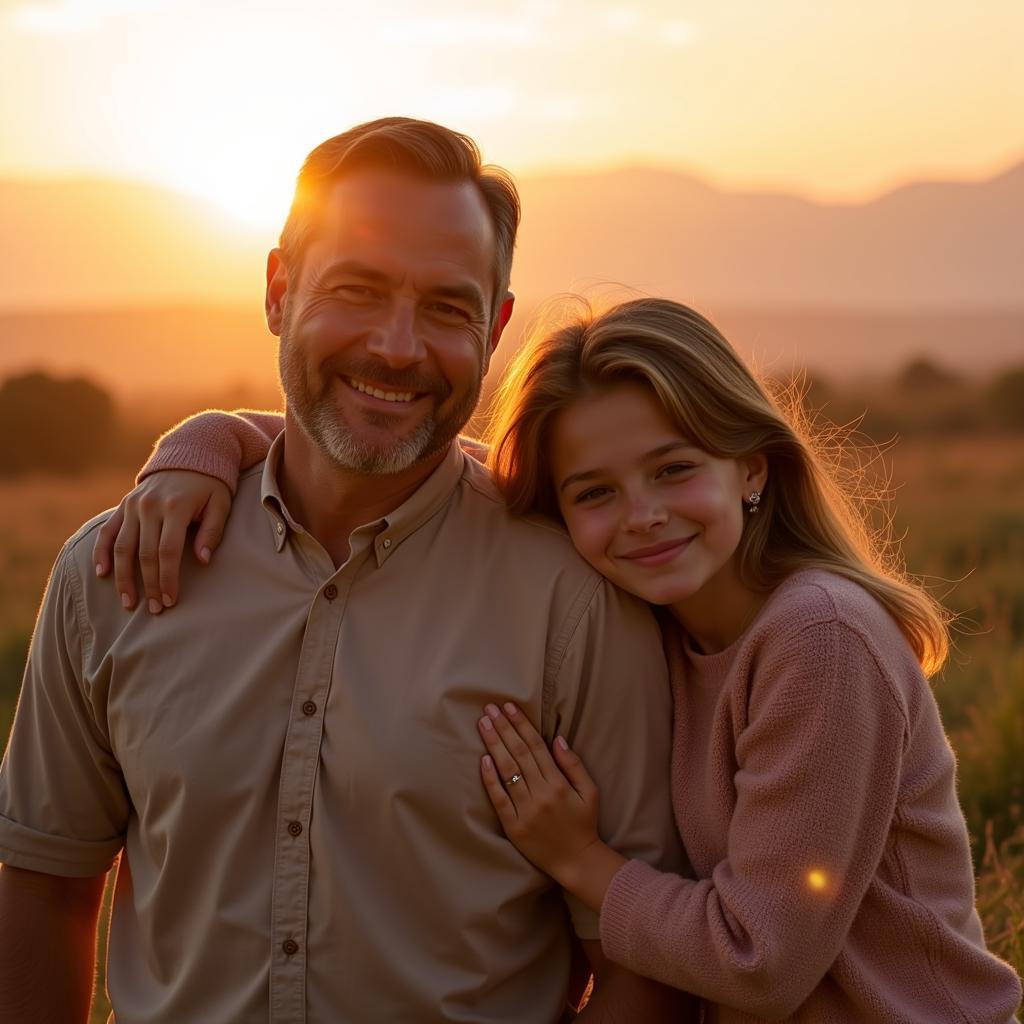 A Father and Daughter Embracing