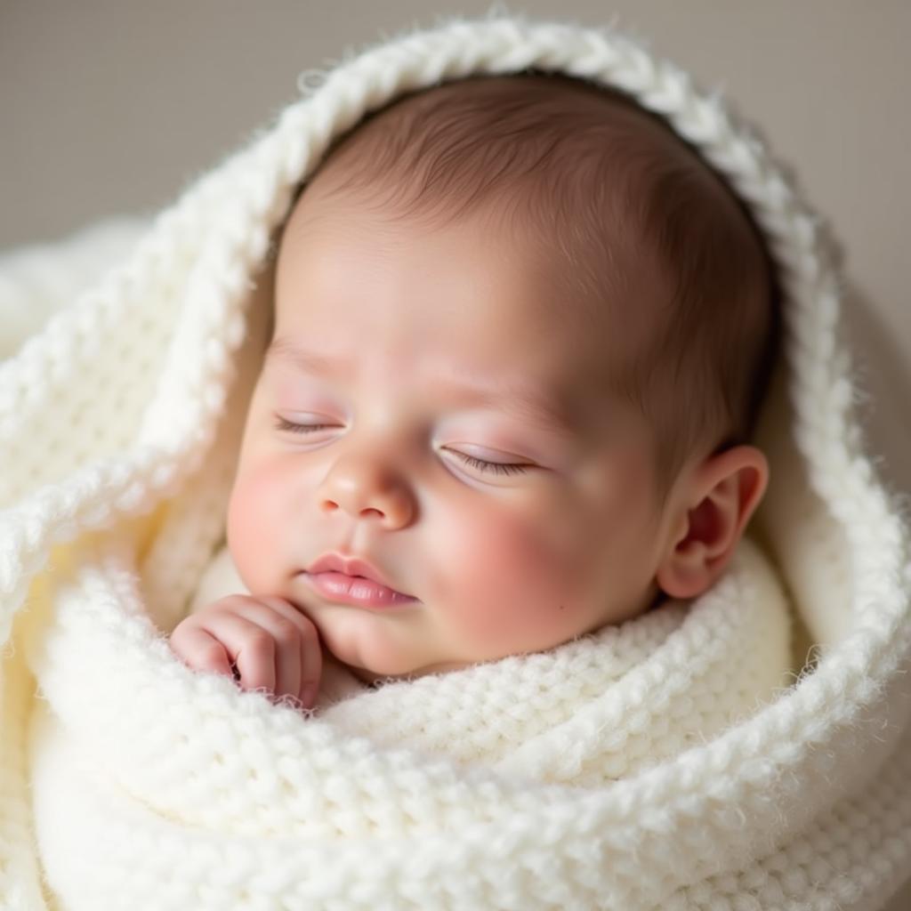 Newborn baby sleeping peacefully wrapped in a soft blanket