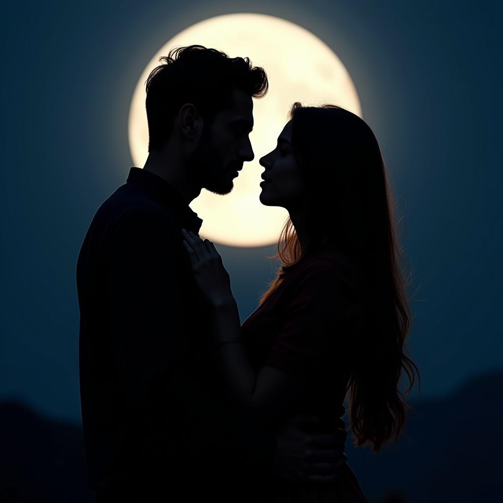 Romantic Couple Embracing Under the Moonlight