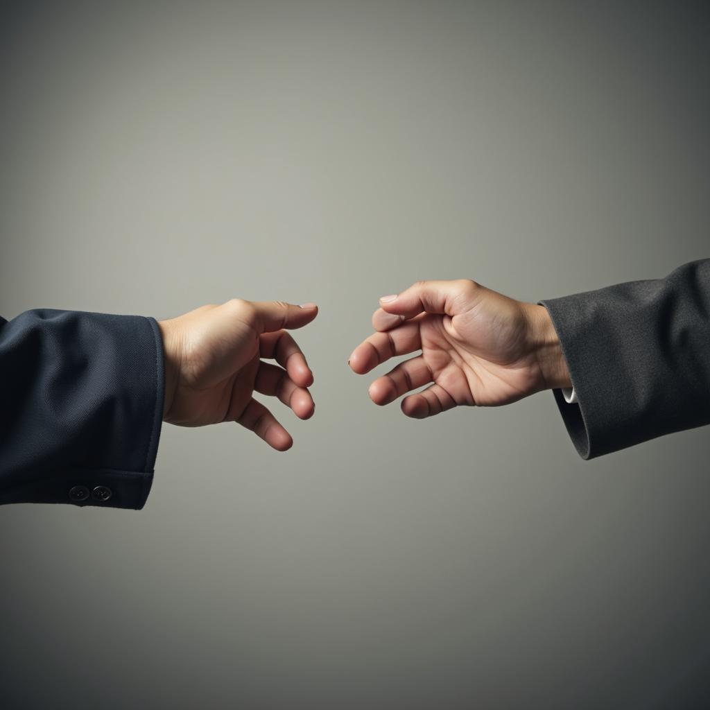 Image depicting a broken friendship, symbolized by two hands separating