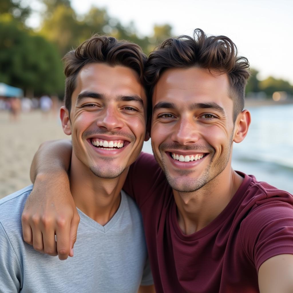 Smiling brothers posing for a selfie