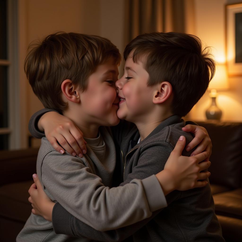 Brothers hugging each other tightly