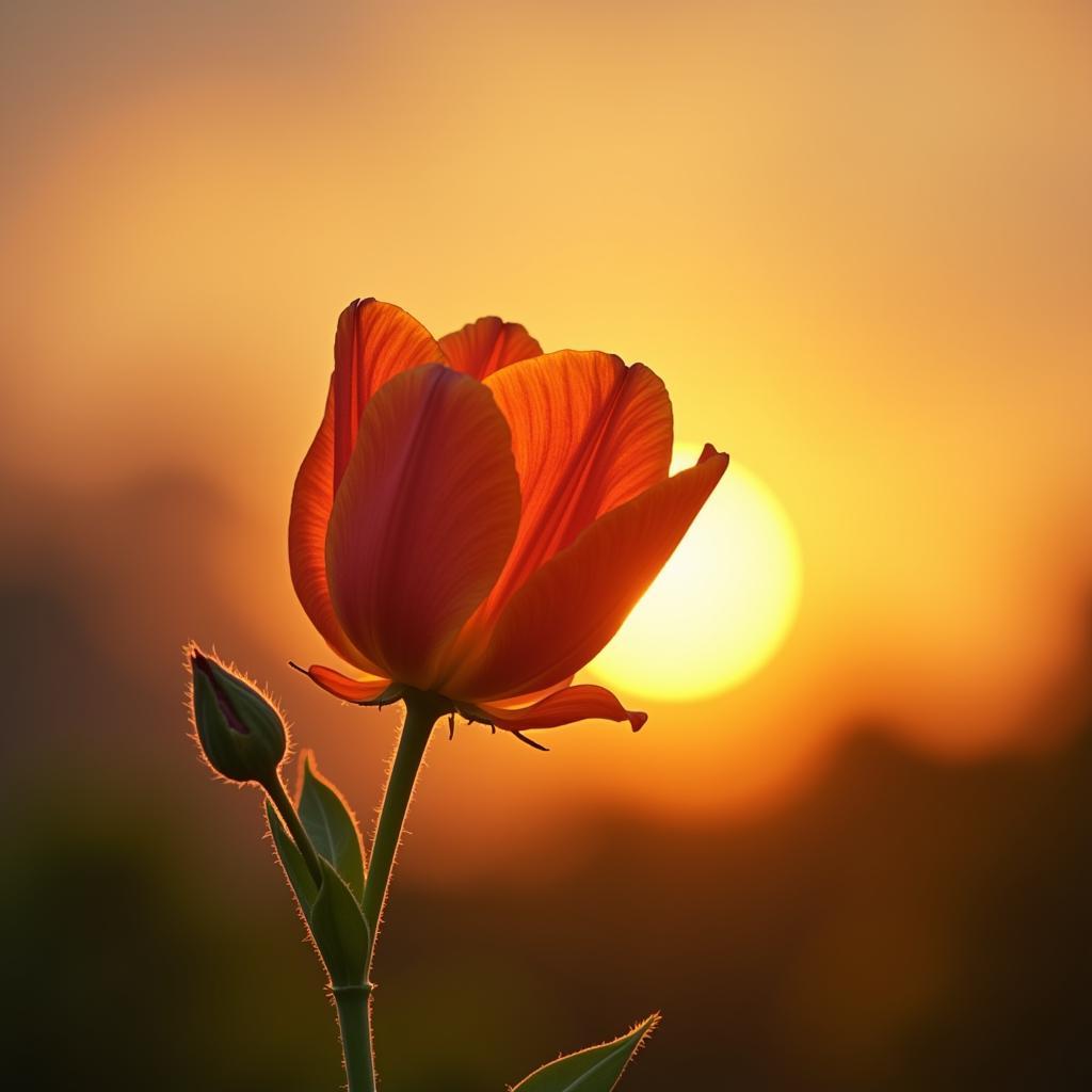 A blooming flower against the backdrop of a rising sun