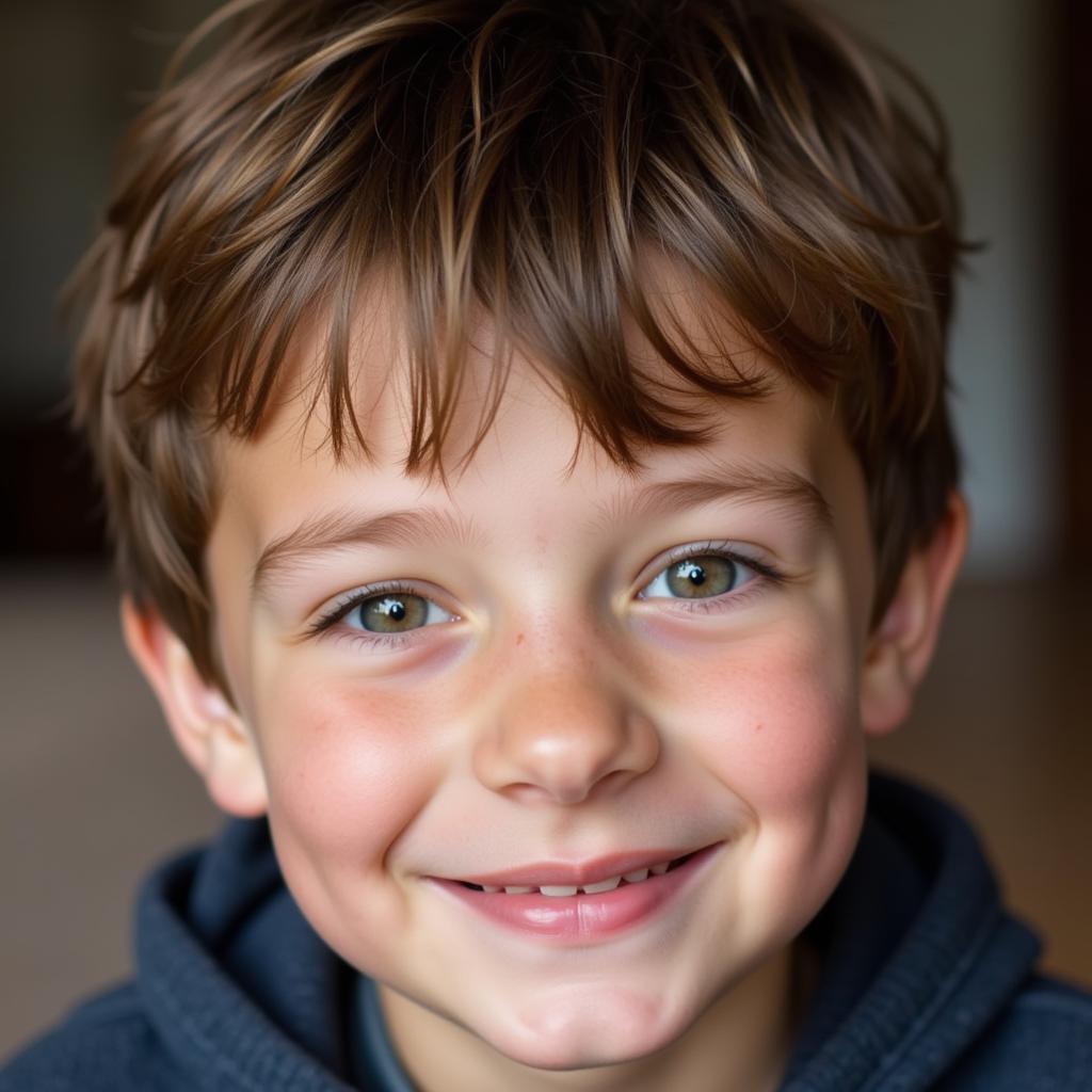 Candid portrait of a young boy smiling genuinely