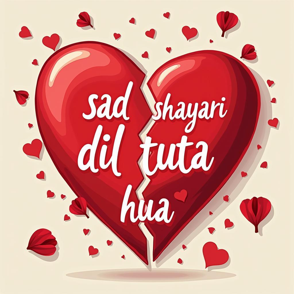 A broken heart with sad shayari dil tuta hua written on it