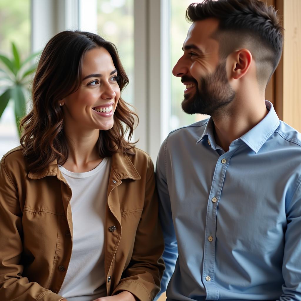 Two people talking and connecting, symbolizing the start of a new friendship.