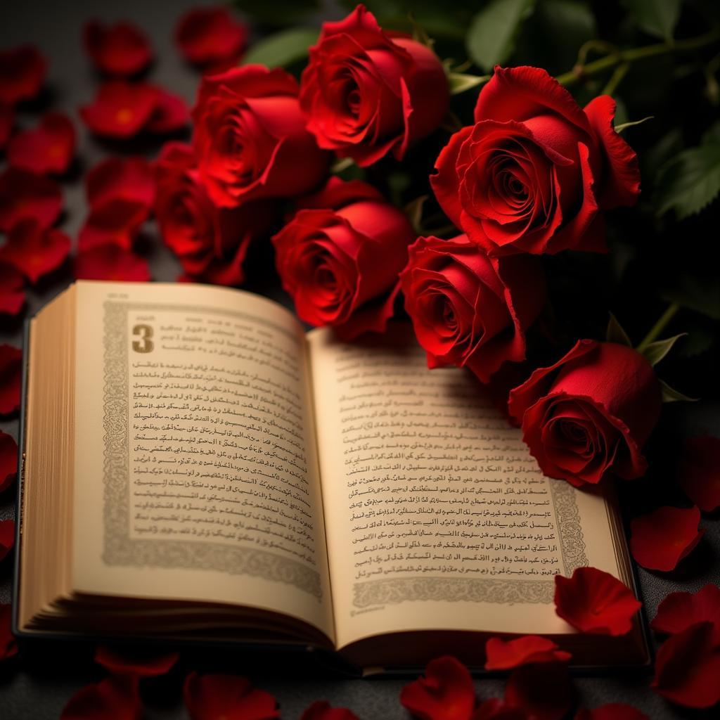 Classic Urdu Shayari Represented by a Book and Roses