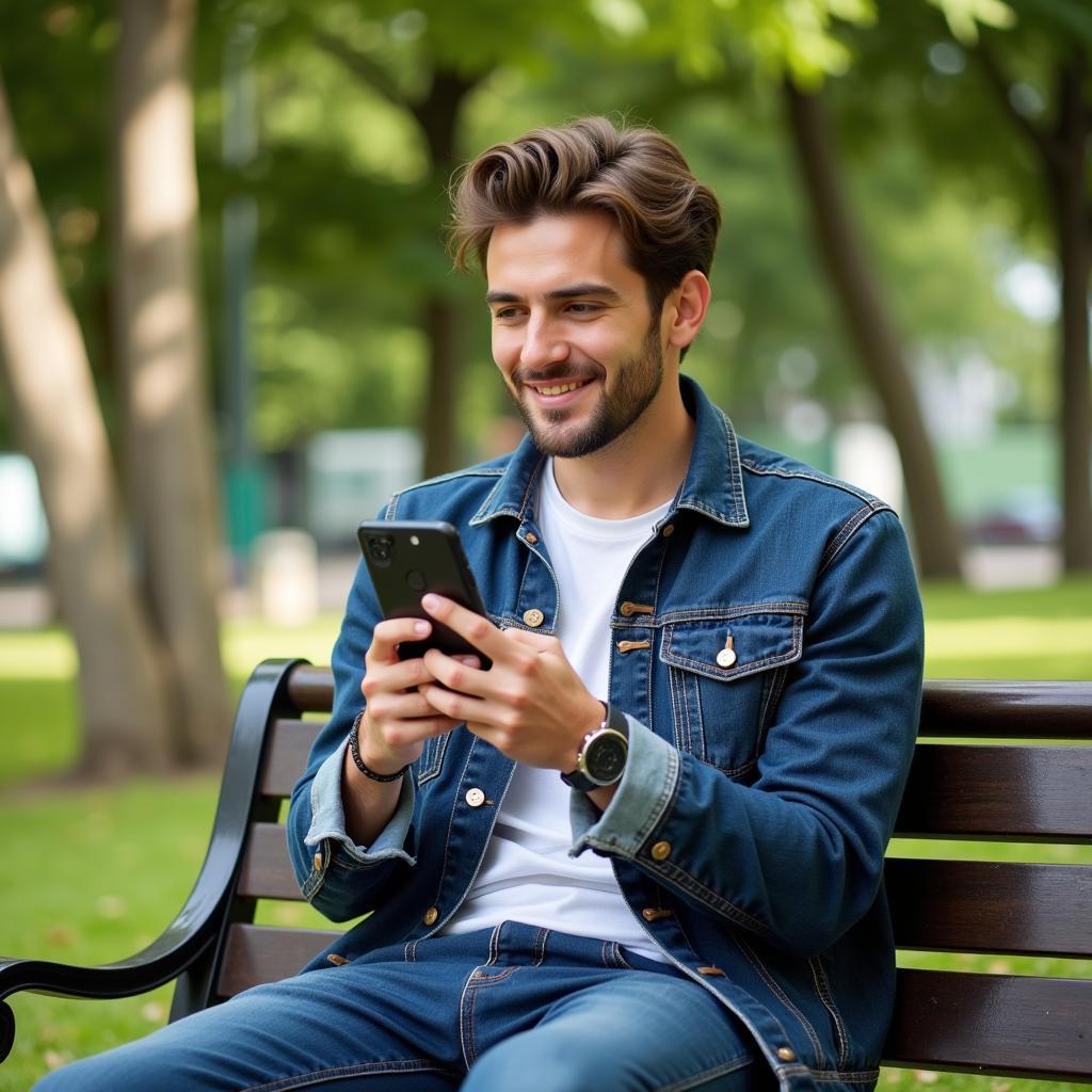 Confident Boy Texting on His Phone