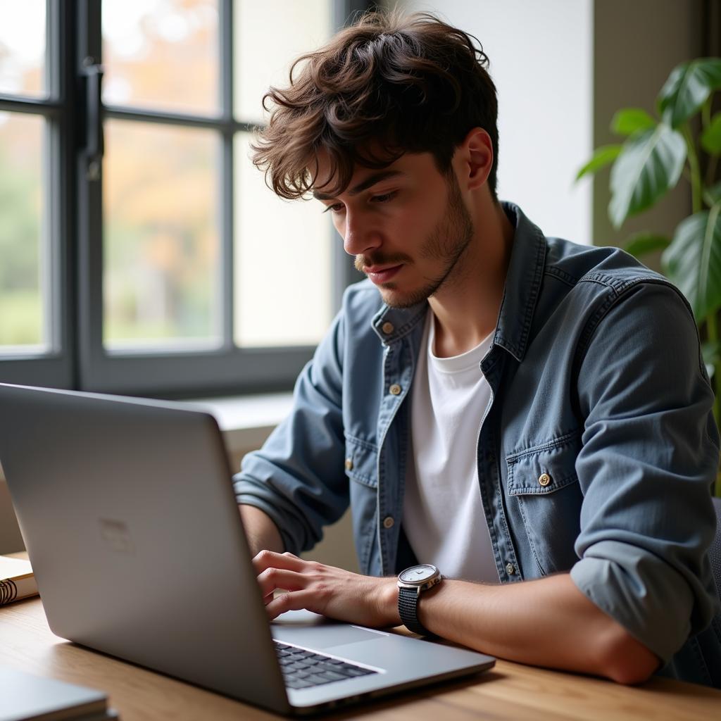 Confident Man Posting on Social Media