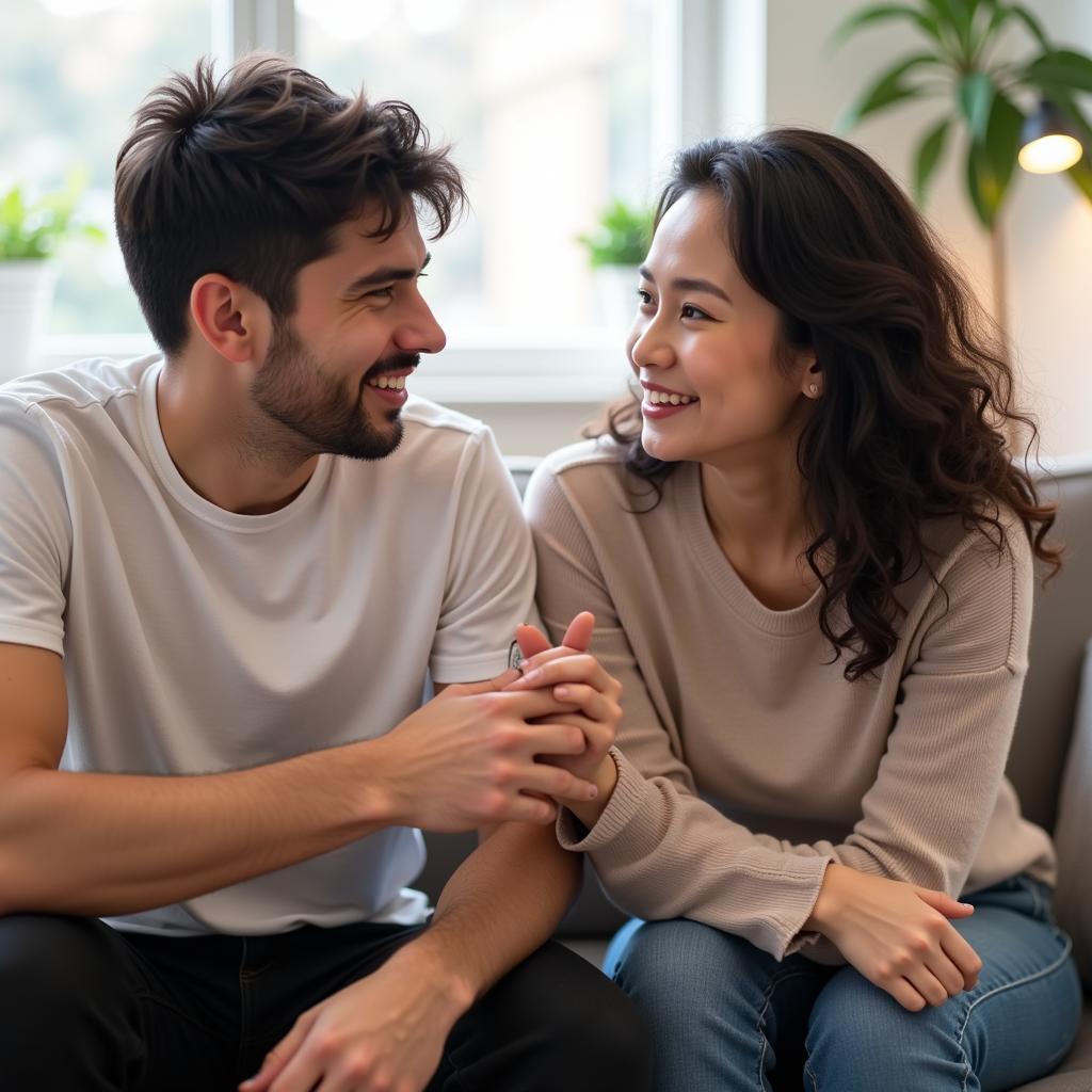 Couple communicating openly and honestly about boundaries and consent