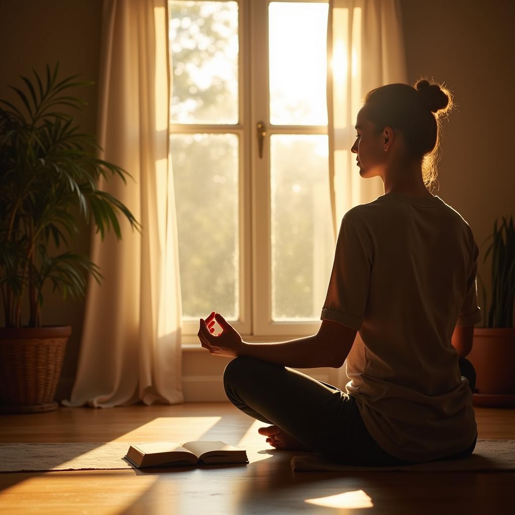 A person journaling and meditating, representing healthy ways to cope with sadness and process emotions.