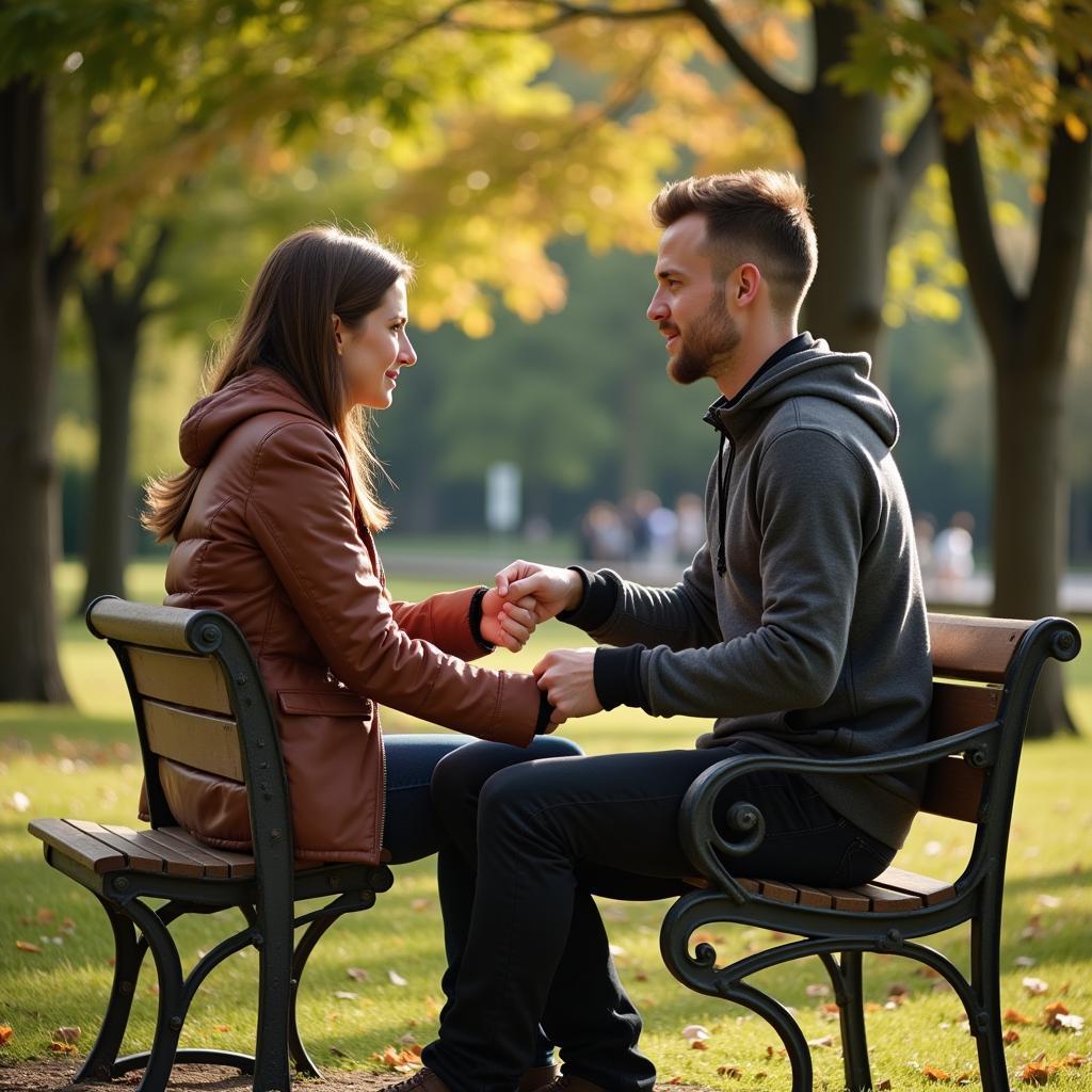 A couple sitting together, engaged in a deep and meaningful conversation