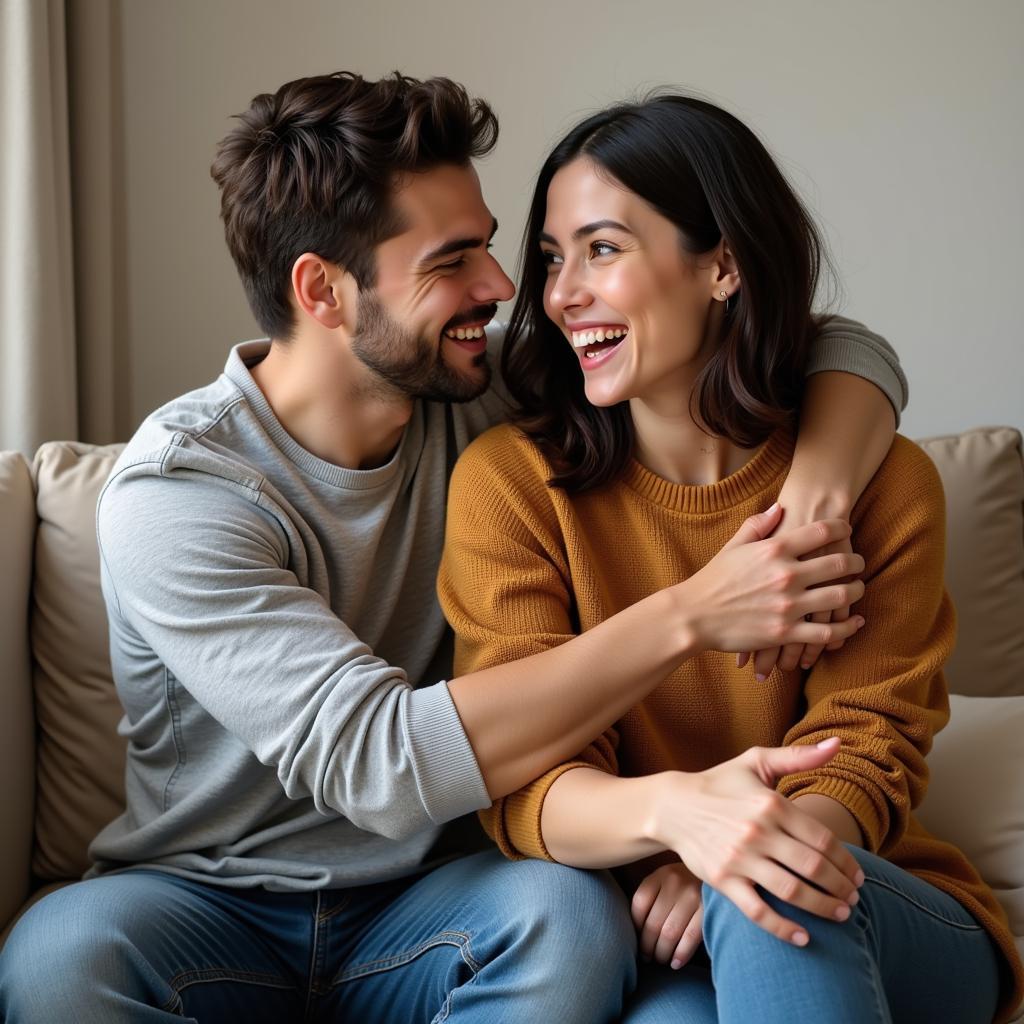 Couple flirting and showing positive body language