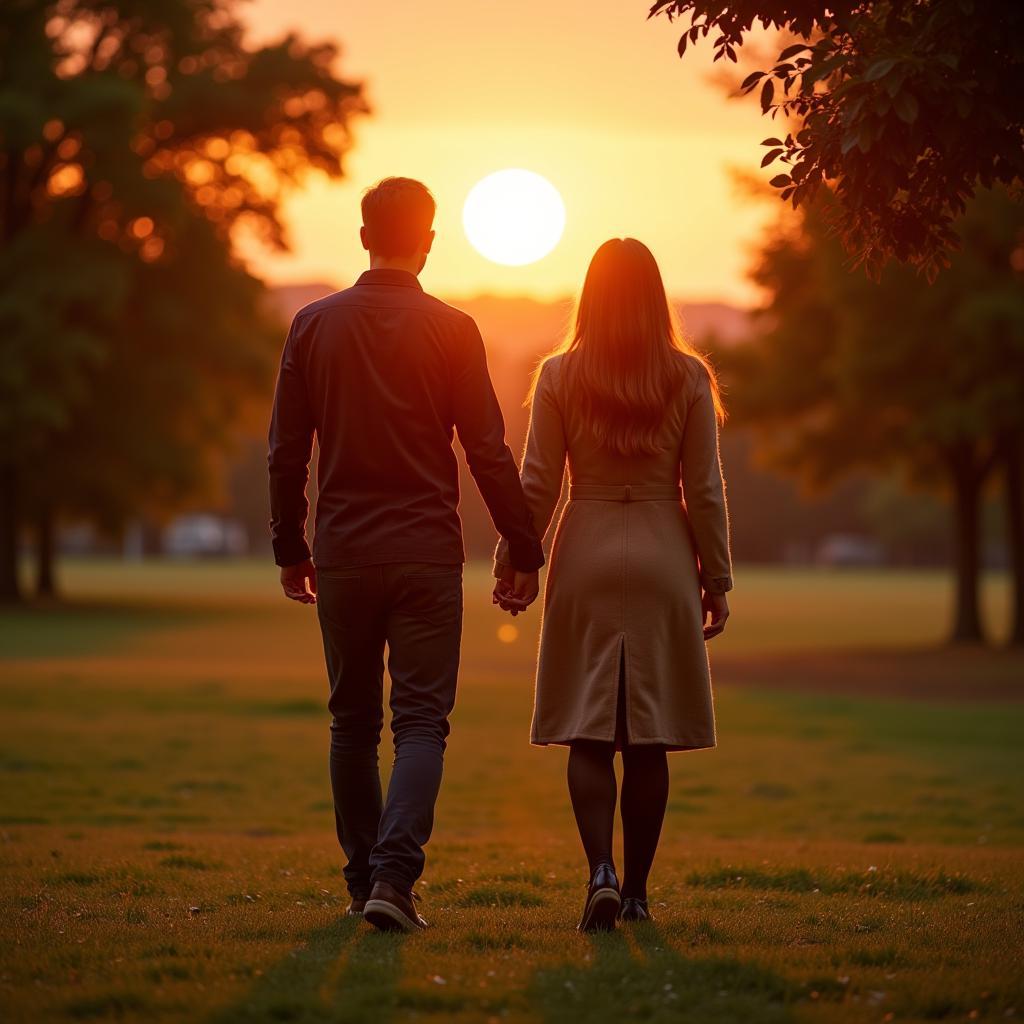 Couple Holding Hands in Park