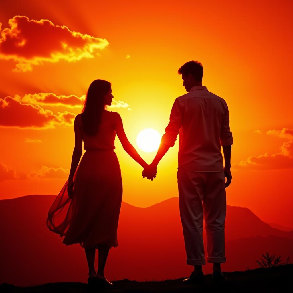 Couple Holding Hands Sunset