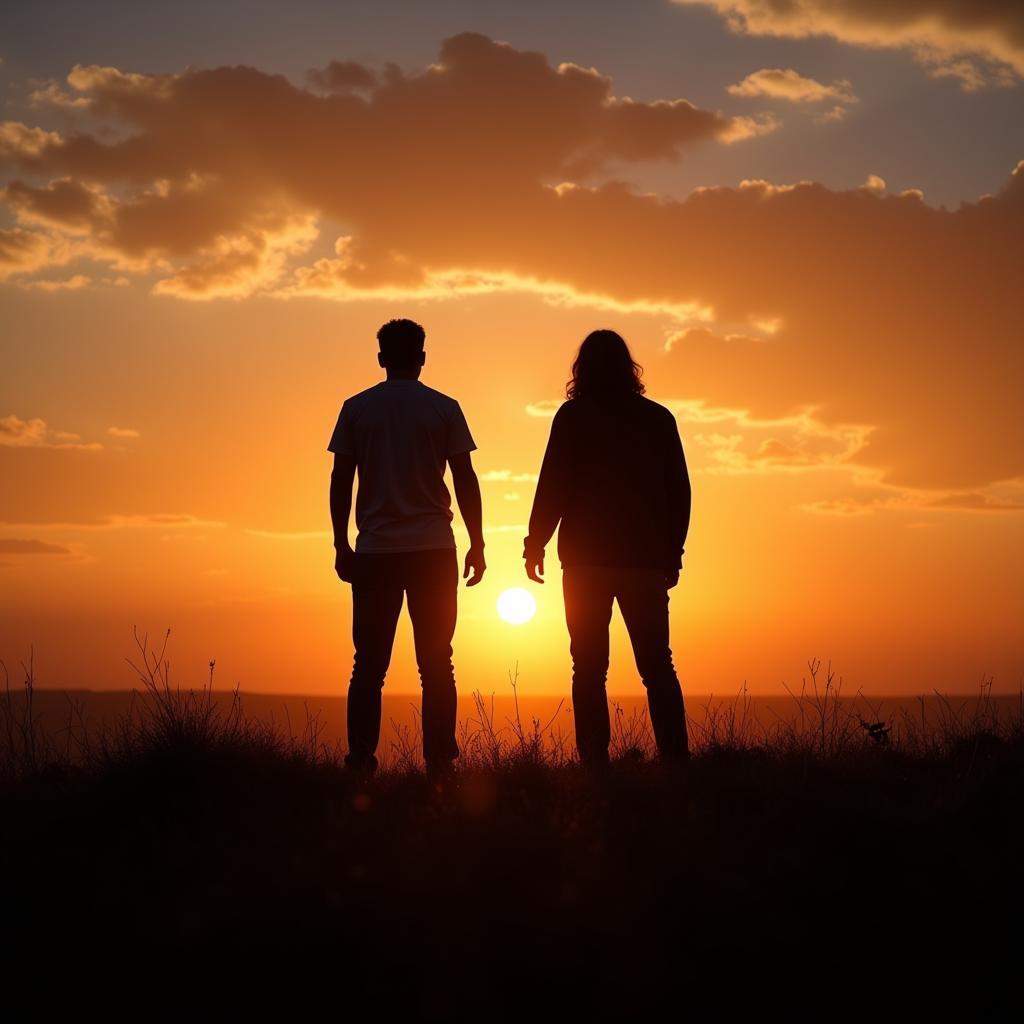 Silhouettes of a couple standing apart