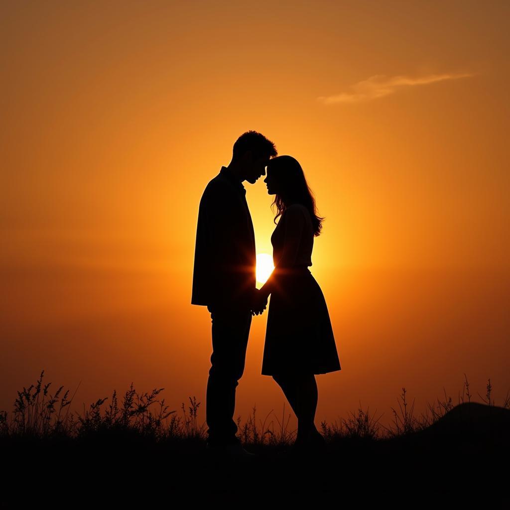 Silhouette of a Couple at Sunset, Reflecting Sadness