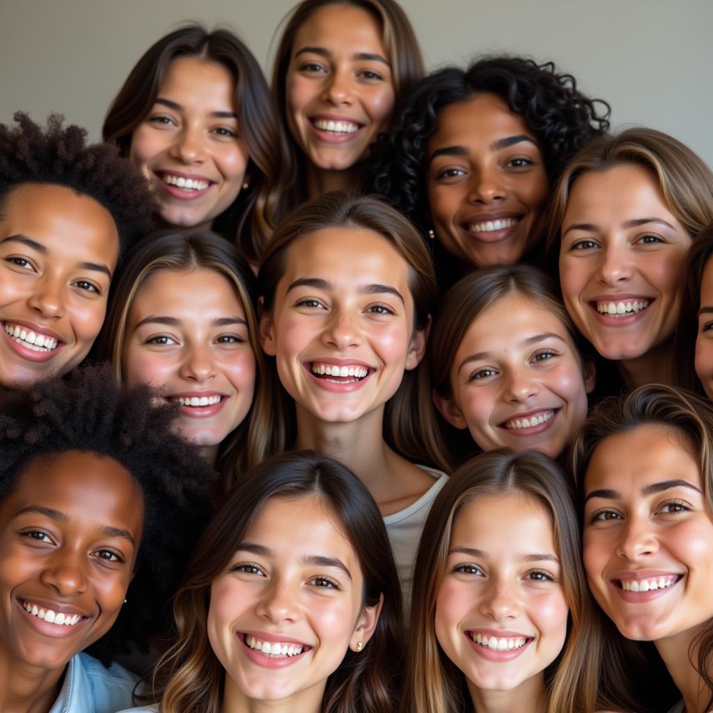 A diverse group of people smiling together