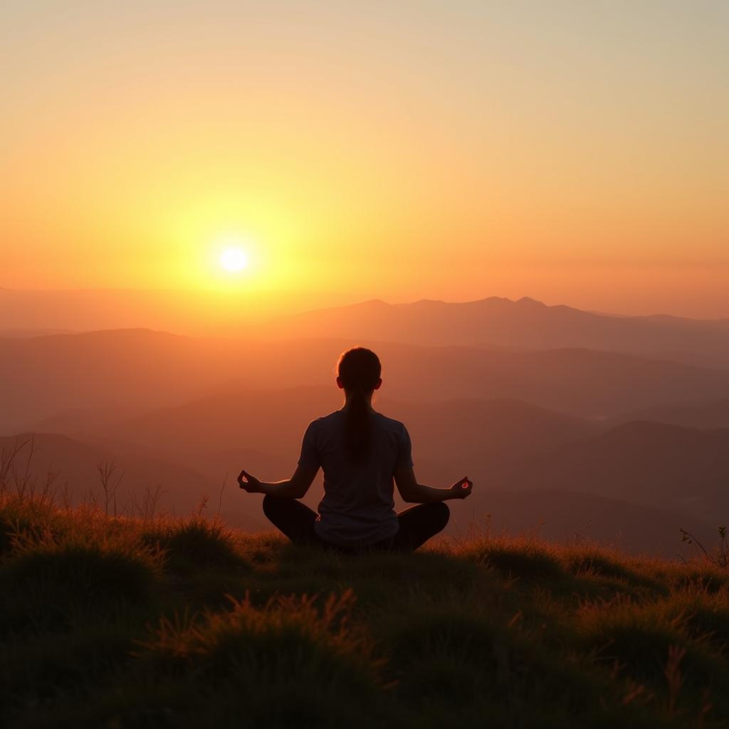 Spiritual Journey - A person meditating peacefully in a serene natural setting, symbolizing the inner journey and search for connection often associated with spiritual interpretations of the lyrics.