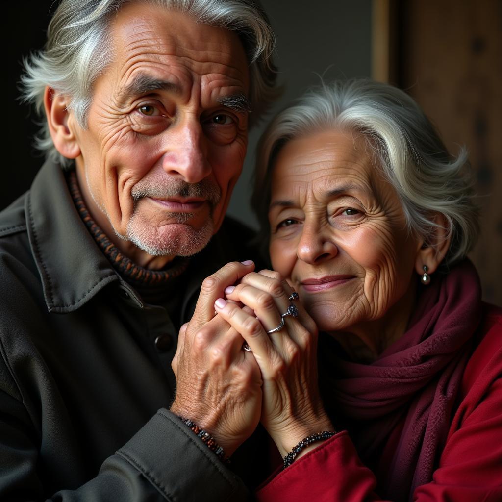 Elderly couple holding hands, symbolizing enduring love through time