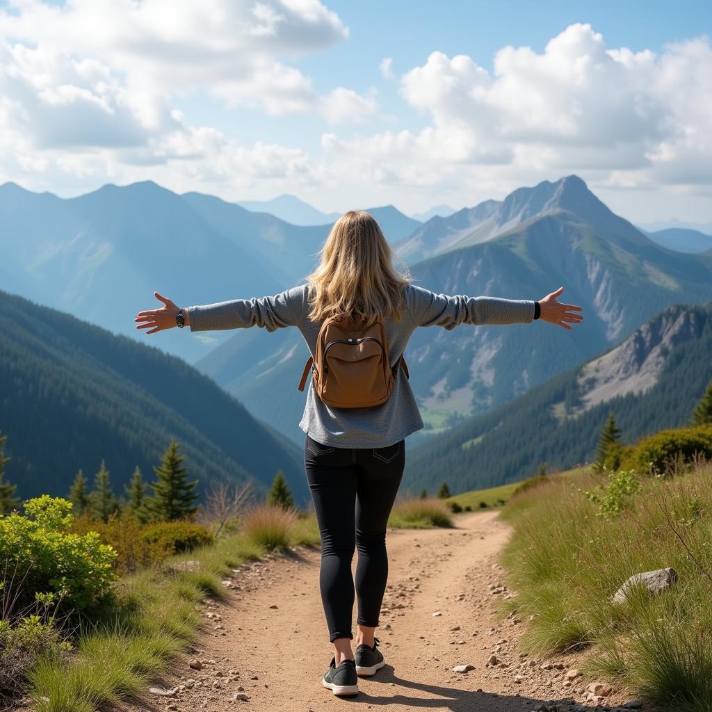 Woman Hiking on a Mountain Trail