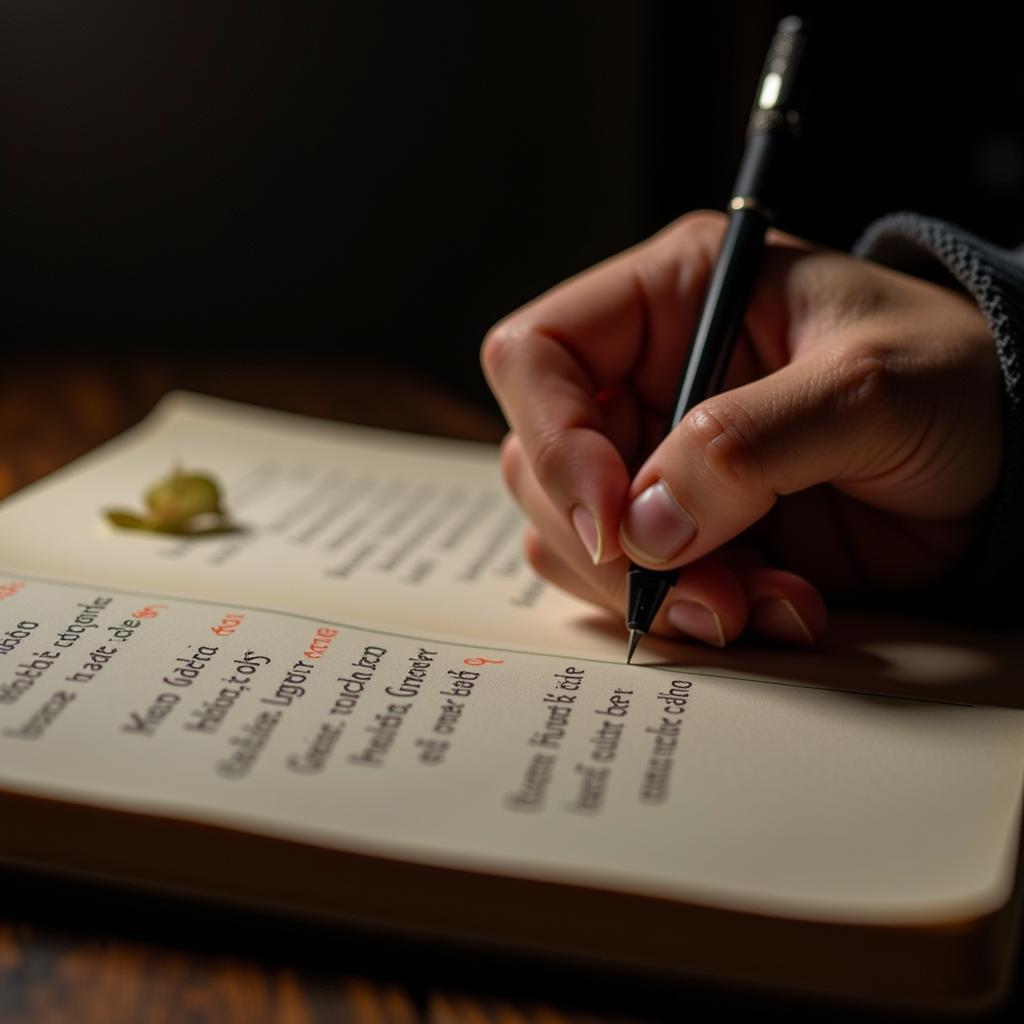 A person writing in a journal, expressing their emotions through words.