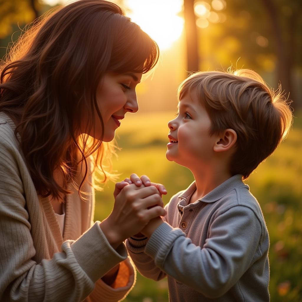 Mother and son sharing a heartfelt moment