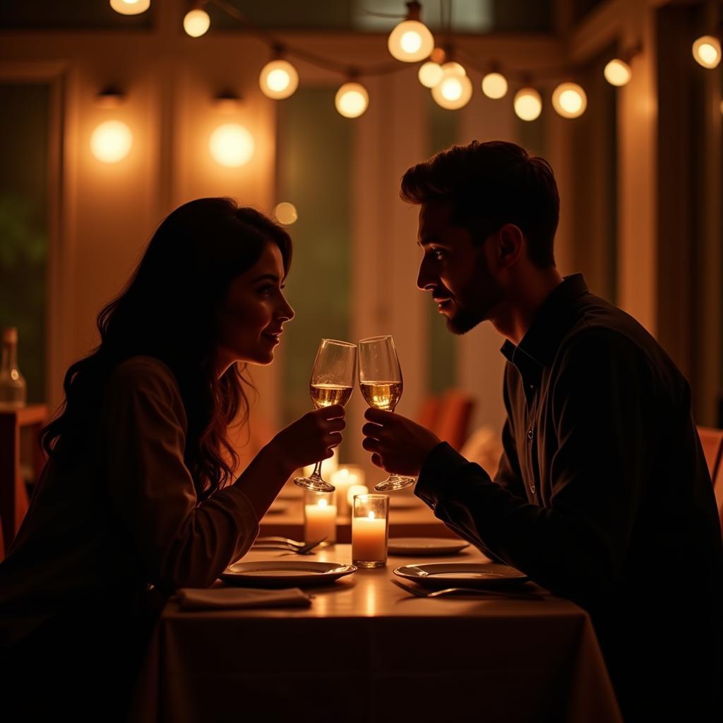 A couple enjoying a romantic dinner, highlighting the expression of love through shared moments and heartfelt words.