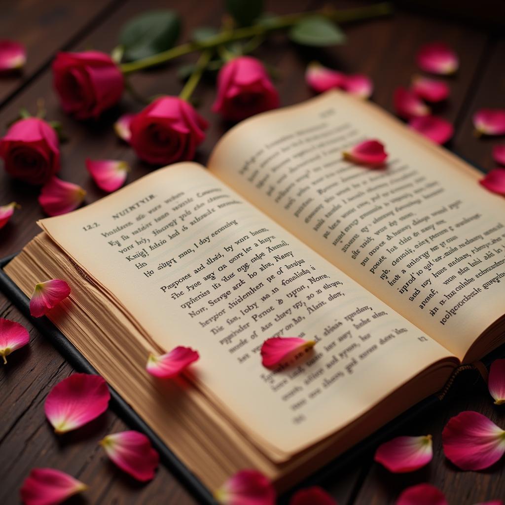 Open Book with Rose Petals