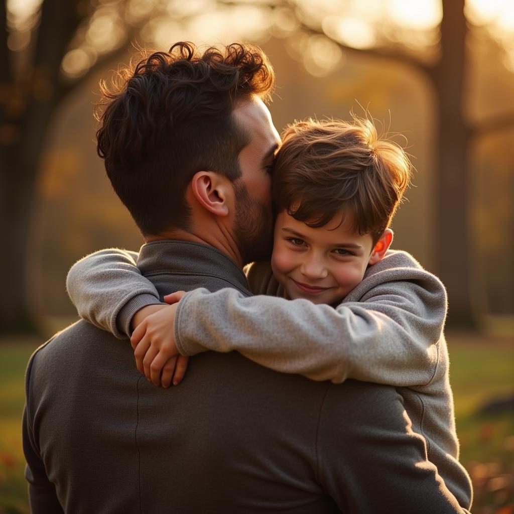 Father and Son Hugging - An Emotional Status Update