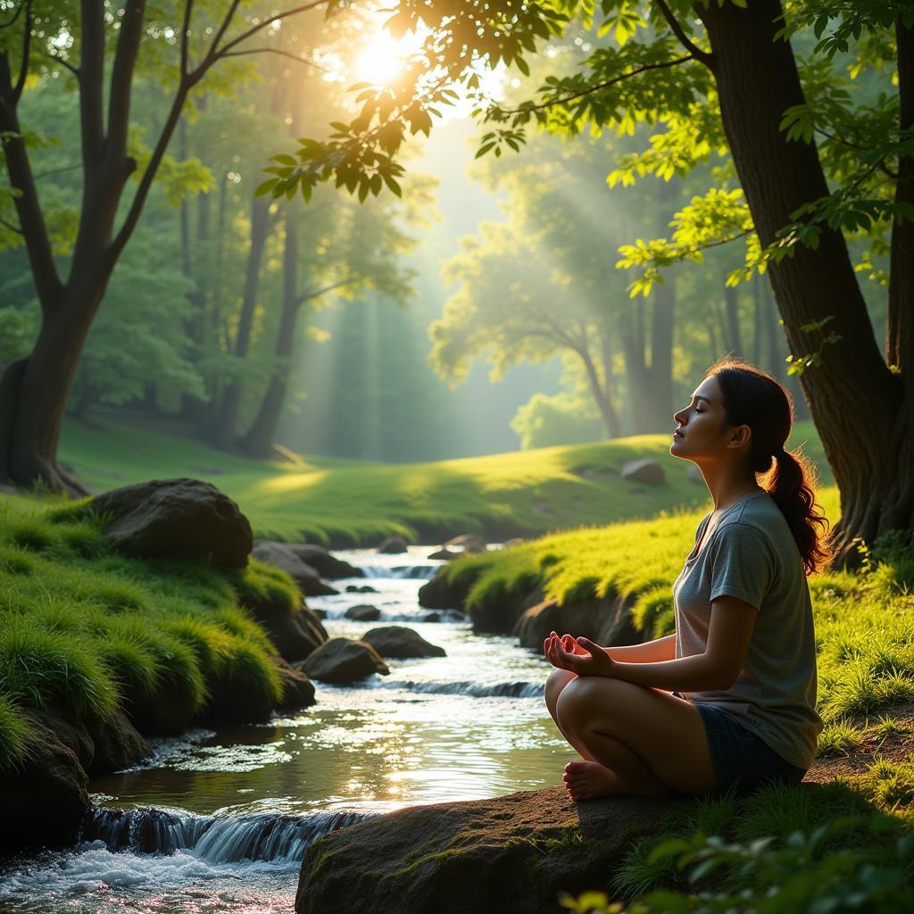 Finding Peace in Remembrance: A person peacefully meditating amidst nature, symbolizing acceptance and healing.