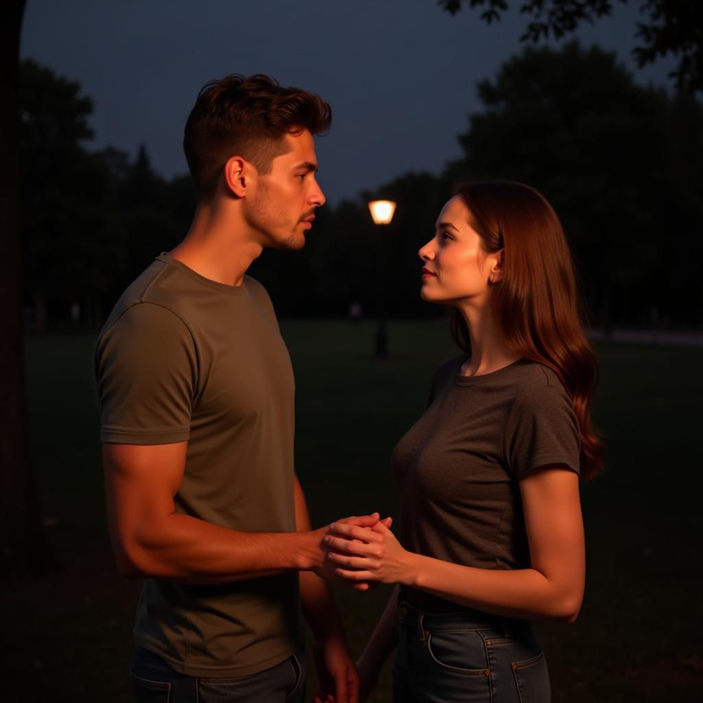 A nervous couple anticipating their first kiss