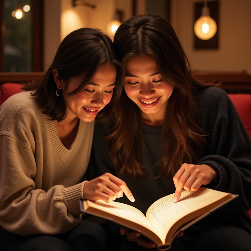 Friends reading shayari together and bonding