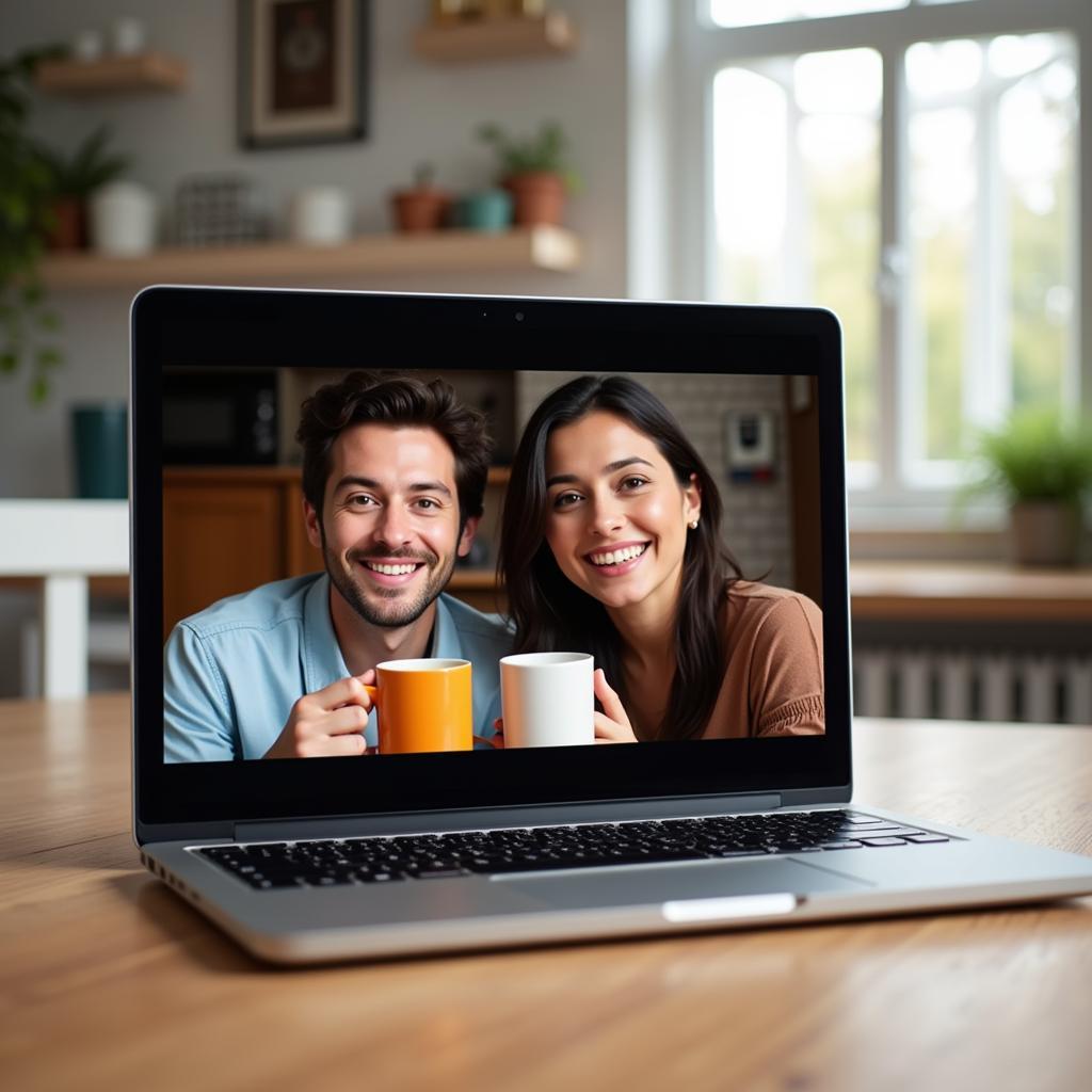 Two friends connecting on a video call, bridging the distance and sharing a moment.