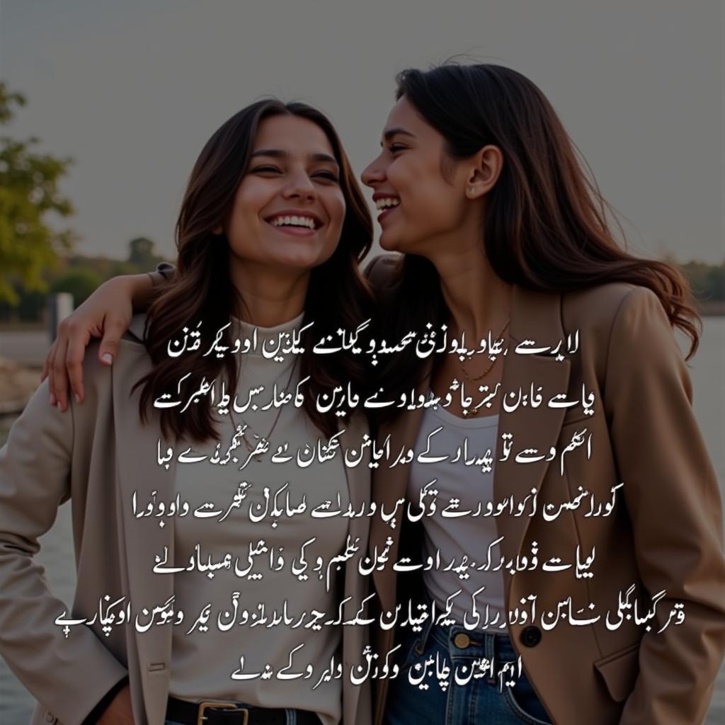 Friendship Shayari for Girl: Two girls laughing together, with a shayari overlay celebrating their bond and shared moments.