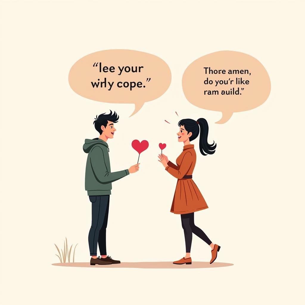 Humorous Illustration of a Couple with Funny Two Line Love Quotes