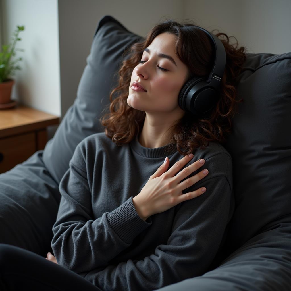 Person listening to music with headphones