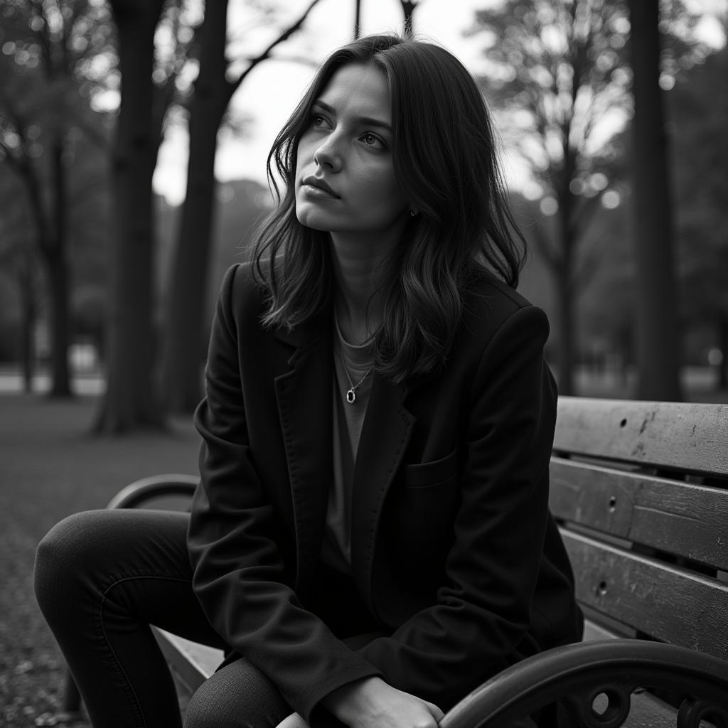 Girl Sitting Alone on Bench