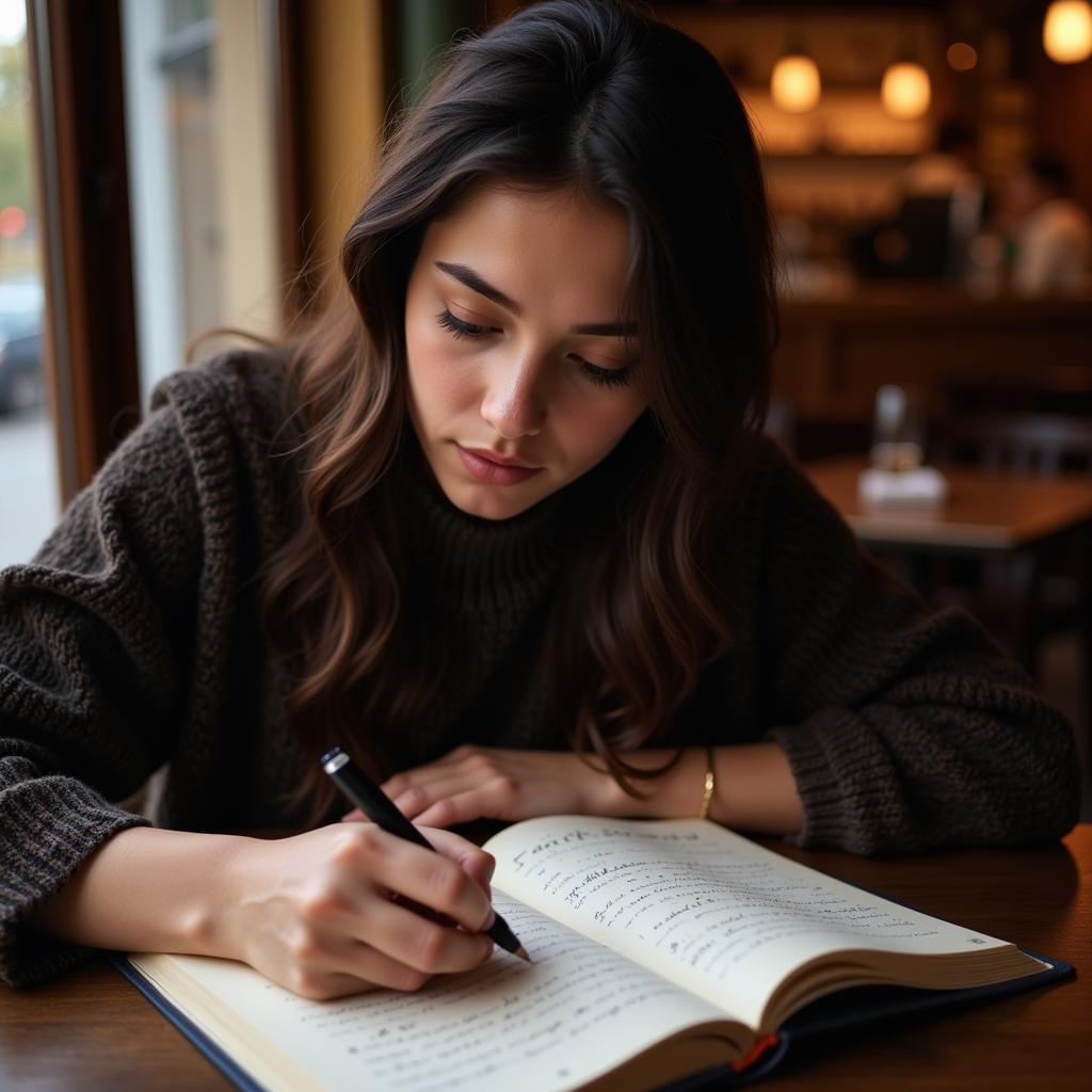 Girl Writing Attitude Shayri in a Journal