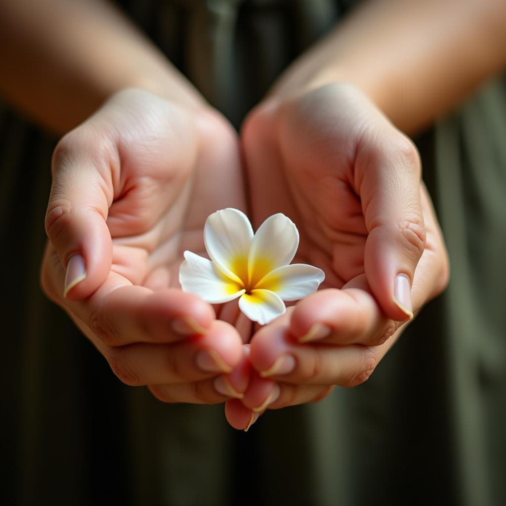 Hands holding a delicate flower