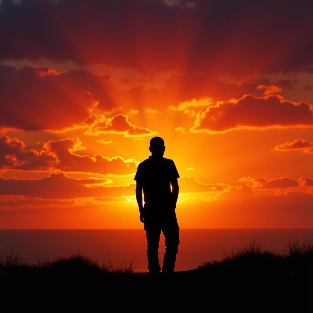 Image depicting a solitary figure against a backdrop of a setting sun, conveying the emotion of loneliness often explored in hard-touching shayari.