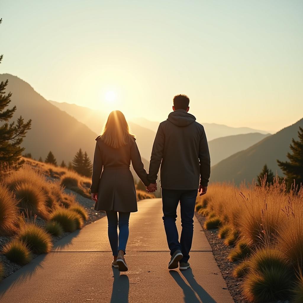 Couple Walking Together Holding Hands