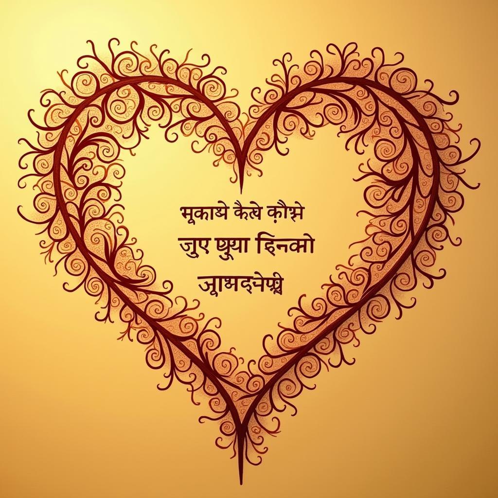 Heart Shaped Hindi Calligraphy with Love Poetry