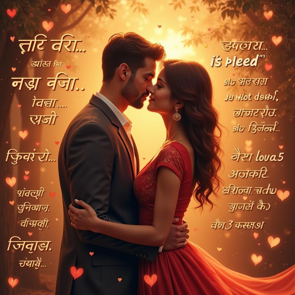 Heart Touching Love Quotes in Hindi: A couple embracing, surrounded by Hindi script representing love quotes.