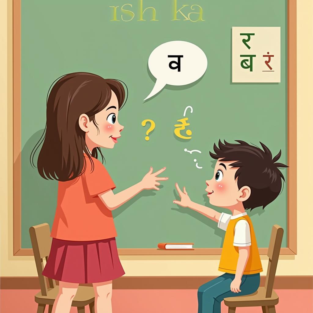 Child Learning Hindi Alphabet with a Teacher